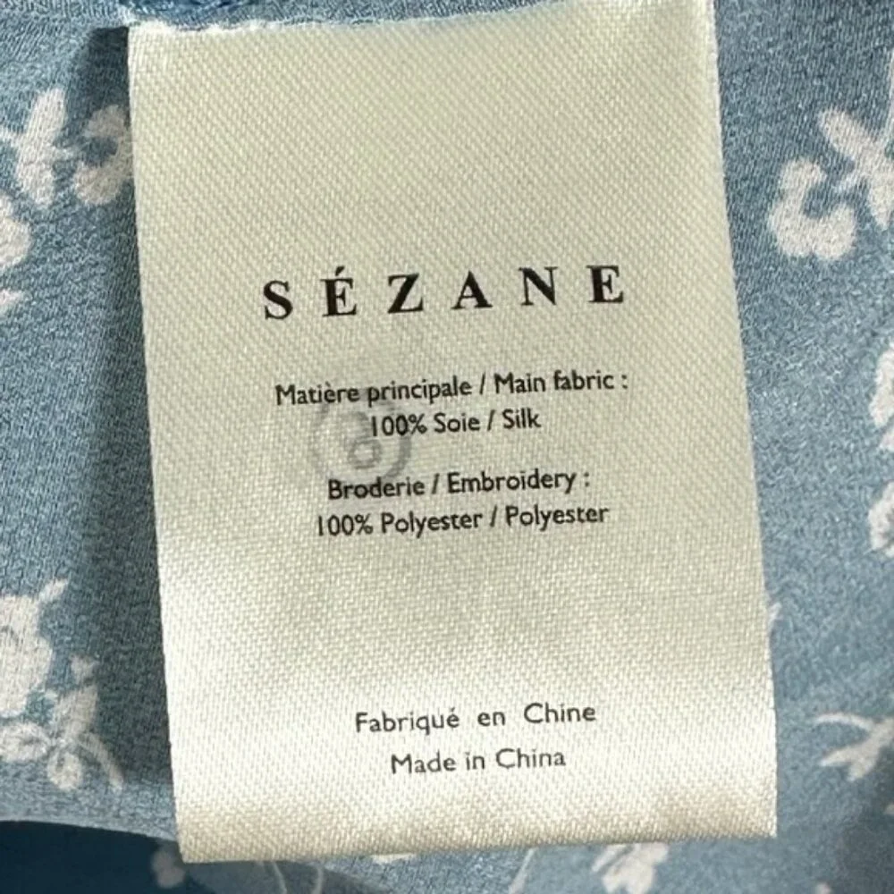 Sezane 100% Silk Palma Blue Floral Tank Top Camisole Boho Size 32 French US 0 - Picture 7 of 13
